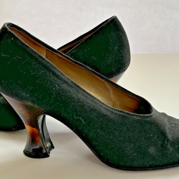 Vintage YSL Yves Saint Laurent Lucite Heel Linen Shoes 7M - Picture 15 of 16